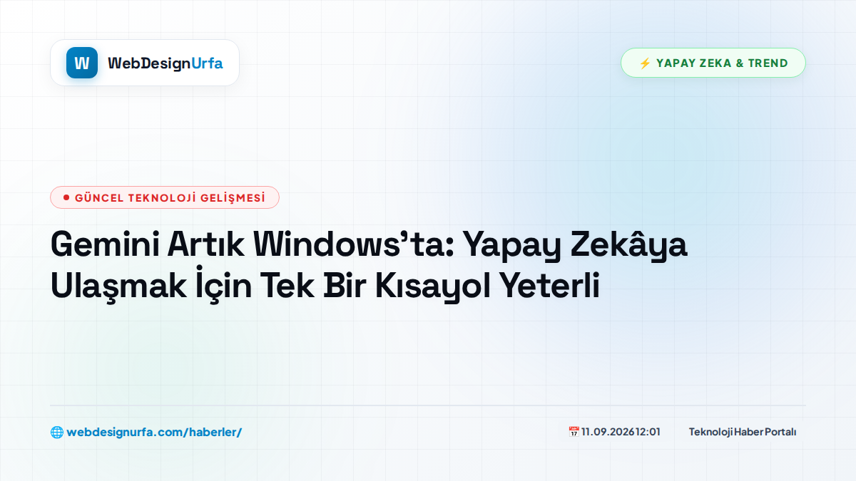 Gemini Artık Windows'ta: Yapay Zekâya Ulaşmak İçin Tek Bir Kısayol Yeterli